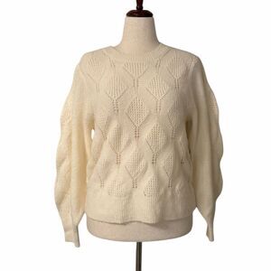 NWT Old Navy Pointelle Knit Wool Blend Lightweight Sweater Ivory Size L
